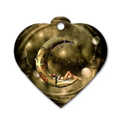 Steampunk Lady  In The Night With Moons Dog Tag Heart (one Side) by FantasyWorld7