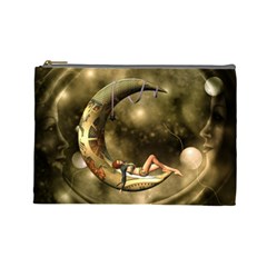 Steampunk Lady  In The Night With Moons Cosmetic Bag (large)  by FantasyWorld7