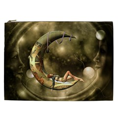 Steampunk Lady  In The Night With Moons Cosmetic Bag (xxl)  by FantasyWorld7