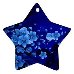 Floral Design, Cherry Blossom Blue Colors Star Ornament (two Sides) by FantasyWorld7