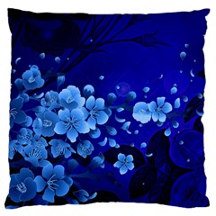 Floral Design, Cherry Blossom Blue Colors Large Flano Cushion Case (two Sides) by FantasyWorld7