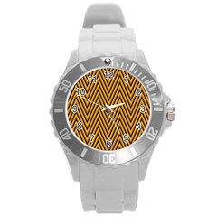 Chevron Brown Retro Vintage Round Plastic Sport Watch (l)