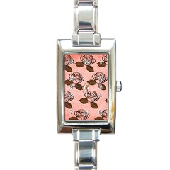 Chocolate Background Floral Pattern Rectangle Italian Charm Watch
