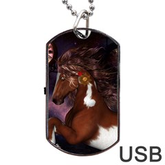 Steampunk Wonderful Wild Horse With Clocks And Gears Dog Tag Usb Flash (one Side) by FantasyWorld7