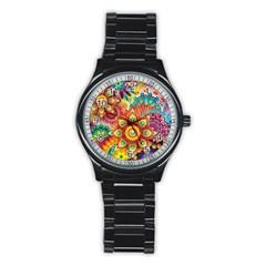 Colorful Abstract Pattern Kaleidoscope Stainless Steel Round Watch by paulaoliveiradesign