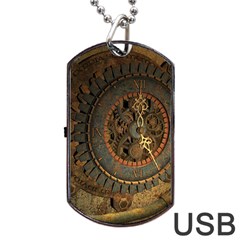 Steampunk, Awesoeme Clock, Rusty Metal Dog Tag Usb Flash (one Side) by FantasyWorld7