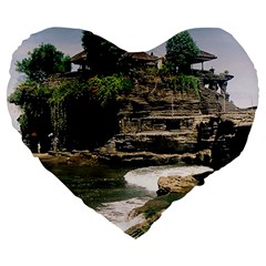 Tanah Lot Bali Indonesia Large 19  Premium Flano Heart Shape Cushions by Nexatart