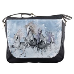 Awesome Running Horses In The Snow Messenger Bags by FantasyWorld7