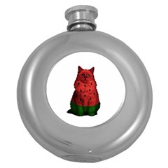 Watermelon Cat Round Hip Flask (5 Oz) by Valentinaart