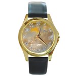 Sunset in the Mountains Round Gold Metal Watch