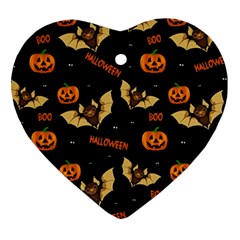 Bat, Pumpkin And Spider Pattern Heart Ornament (two Sides)