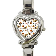 Bat, Pumpkin And Spider Pattern Heart Italian Charm Watch