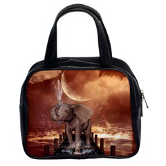 Cute Baby Elephant On A Jetty Classic Handbags (2 Sides) by FantasyWorld7