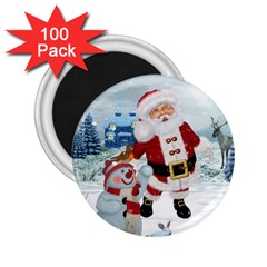 Funny Santa Claus With Snowman 2 25  Magnets (100 Pack)  by FantasyWorld7