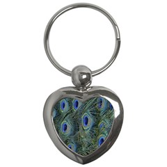 Peacock Feathers Blue Bird Nature Key Chains (heart) 