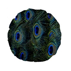 Peacock Feathers Blue Bird Nature Standard 15  Premium Flano Round Cushions by Nexatart