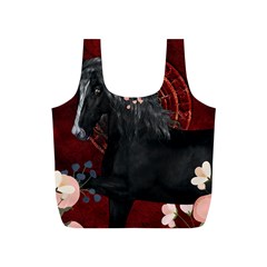 Awesmoe Black Horse With Flowers On Red Background Full Print Recycle Bags (s)  by FantasyWorld7