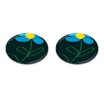 Whimsical Blue Flower Green Sexy Cufflinks (Oval)