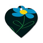 Whimsical Blue Flower Green Sexy Dog Tag Heart (One Side)