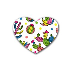 Cactus Seamless Pattern Background Polka Wave Rainbow Rubber Coaster (heart)  by Mariart