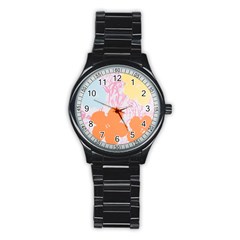 Flower Sunflower Floral Pink Orange Beauty Blue Yellow Stainless Steel Round Watch by Mariart