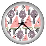 Grapes Watermelon Fruit Patterns Bouffants Broken Hearts Wall Clocks (Silver)  Front