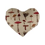 Mushroom Madness Red Grey Brown Polka Dots Standard 16  Premium Flano Heart Shape Cushions Front