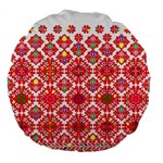 Plaid Red Star Flower Floral Fabric Large 18  Premium Flano Round Cushions Back