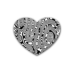 Psychedelic Zebra Black White Rubber Coaster (heart)  by Mariart