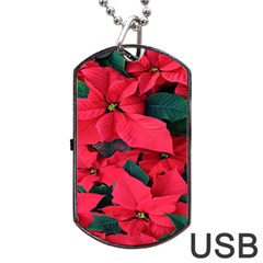 Red Poinsettia Flower Dog Tag Usb Flash (one Side) by Mariart