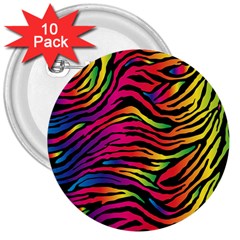 Rainbow Zebra 3  Buttons (10 Pack)  by Mariart