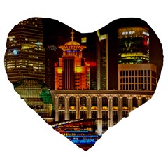 Shanghai Skyline Architecture Large 19  Premium Flano Heart Shape Cushions by BangZart