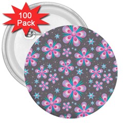 Seamless Pattern Purple Girly Floral Pattern 3  Buttons (100 Pack)  by paulaoliveiradesign