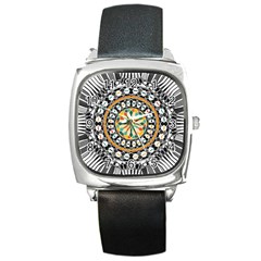 High Contrast Mandala Square Metal Watch by linceazul