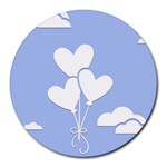 Clouds Sky Air Balloons Heart Blue Round Mousepads