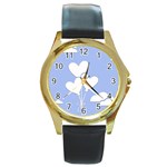 Clouds Sky Air Balloons Heart Blue Round Gold Metal Watch