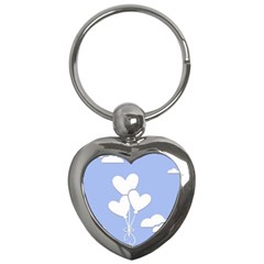 Clouds Sky Air Balloons Heart Blue Key Chains (heart) 