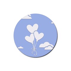 Clouds Sky Air Balloons Heart Blue Rubber Round Coaster (4 Pack) 