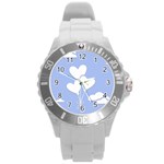 Clouds Sky Air Balloons Heart Blue Round Plastic Sport Watch (L)