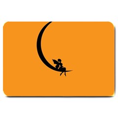 Angle Moon Scene Girl Wings Black Large Doormat  by Nexatart