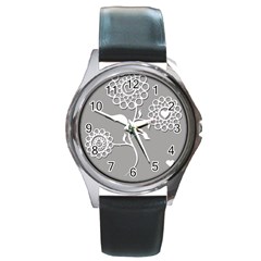 Flower Heart Plant Symbol Love Round Metal Watch