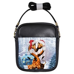 Christmas, Giraffe In Love With Christmas Hat Girls Sling Bags by FantasyWorld7
