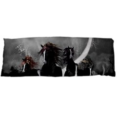 Awesome Wild Black Horses Running In The Night Body Pillow Case (dakimakura) by FantasyWorld7