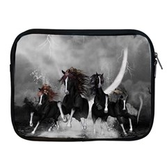 Awesome Wild Black Horses Running In The Night Apple Ipad 2/3/4 Zipper Cases by FantasyWorld7