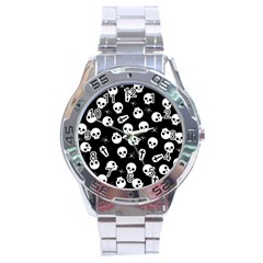 Skull, Spider And Chest  - Halloween Pattern Stainless Steel Analogue Watch by Valentinaart