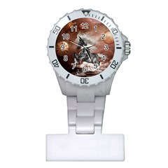 Steampunk, Awesome Steampunk Horse With Clocks And Gears In Silver Plastic Nurses Watch by FantasyWorld7