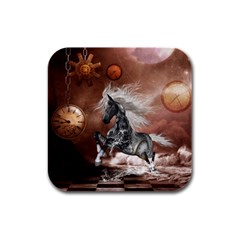 Steampunk, Awesome Steampunk Horse With Clocks And Gears In Silver Rubber Square Coaster (4 Pack)  by FantasyWorld7