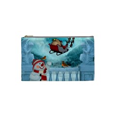 Christmas Design, Santa Claus With Reindeer In The Sky Cosmetic Bag (small) 