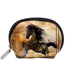 Steampunk, Wonderful Steampunk Horse With Clocks And Gears, Golden Design Accessory Pouches (small)  by FantasyWorld7
