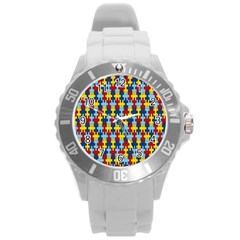 Fuzzle Red Blue Yellow Colorful Round Plastic Sport Watch (l) by Mariart